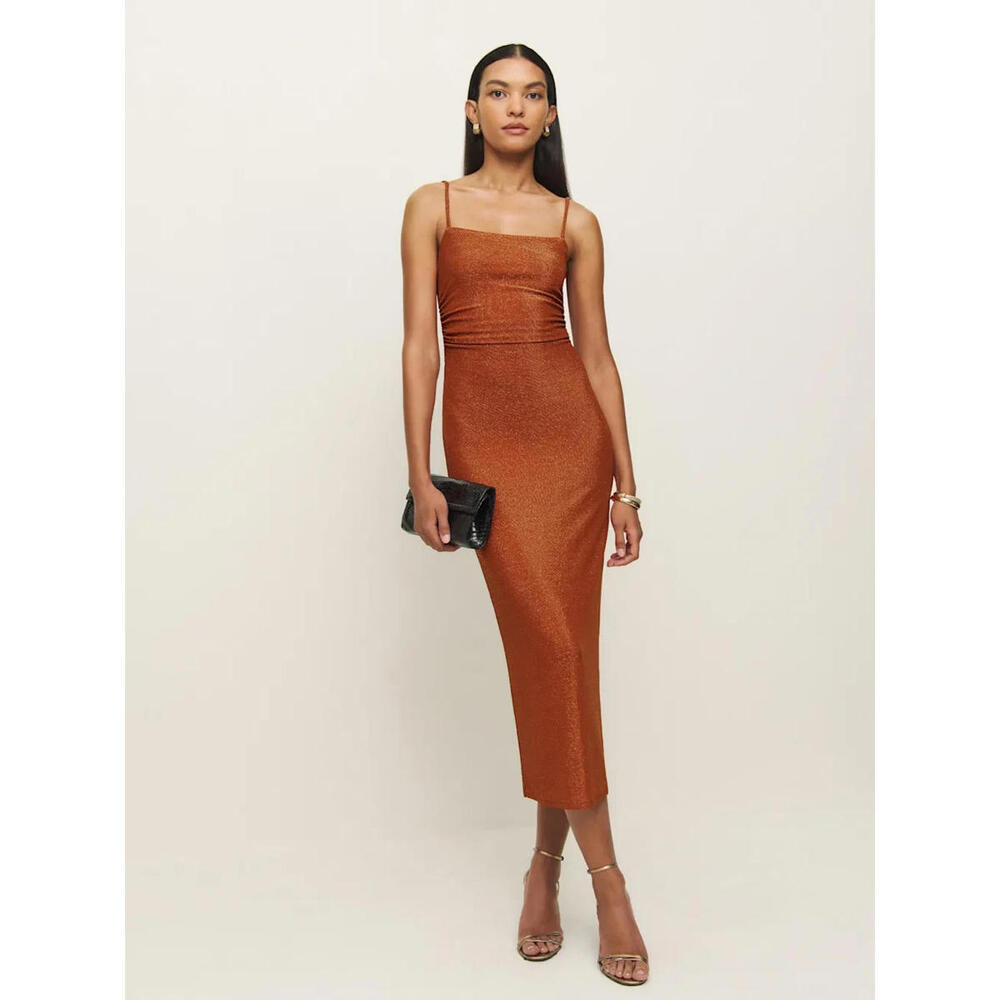 NEW Reformation Breslin Knit Dress in Burnt Orange Sparkle size M